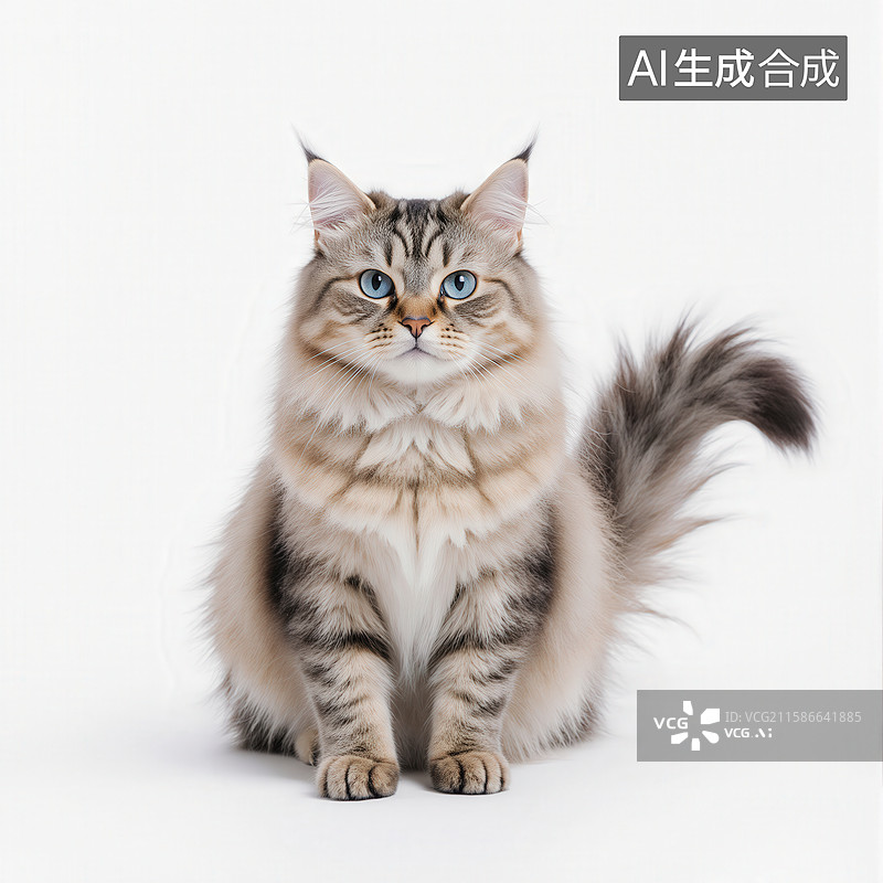 【AI数字艺术】白色背景上的长毛猫图片素材