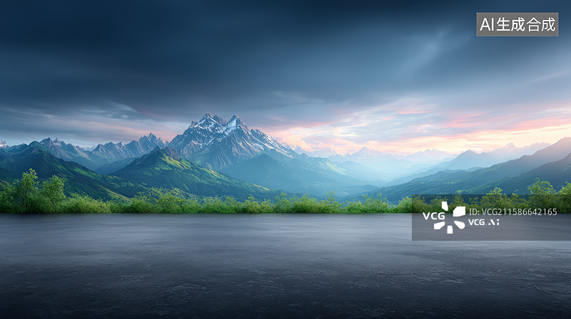 【AI数字艺术】壮丽山脉风光与阴郁天空图片素材