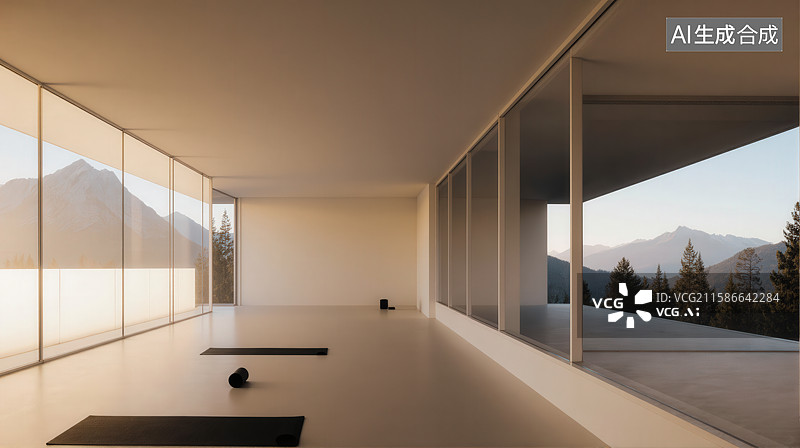 【AI数字艺术】现代简约室内空间与自然景观图片素材