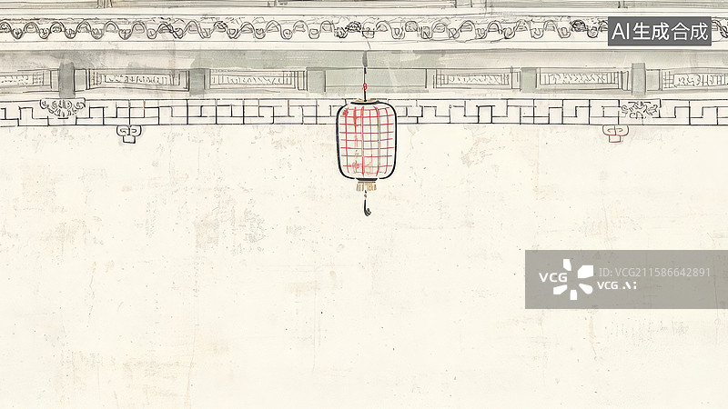 【AI数字艺术】水墨画居上-水墨画背景壁纸1古建筑下的红色灯笼图片素材