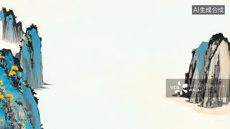 【AI数字艺术】水墨画两侧-水墨画背景壁纸3水墨山水，峰峦对峙图片素材