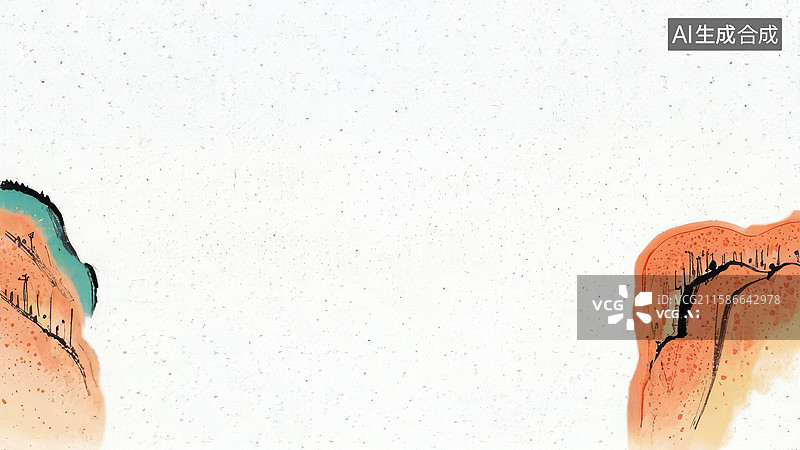 【AI数字艺术】水墨画两侧-水墨画背景壁纸3抽象山峰与城市剪影图片素材