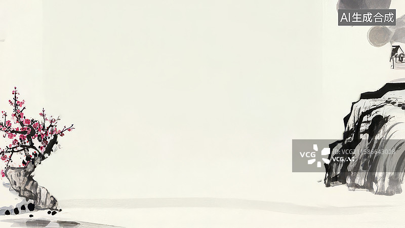 【AI数字艺术】水墨画两侧-水墨画背景壁纸3墨色山水与梅花图片素材