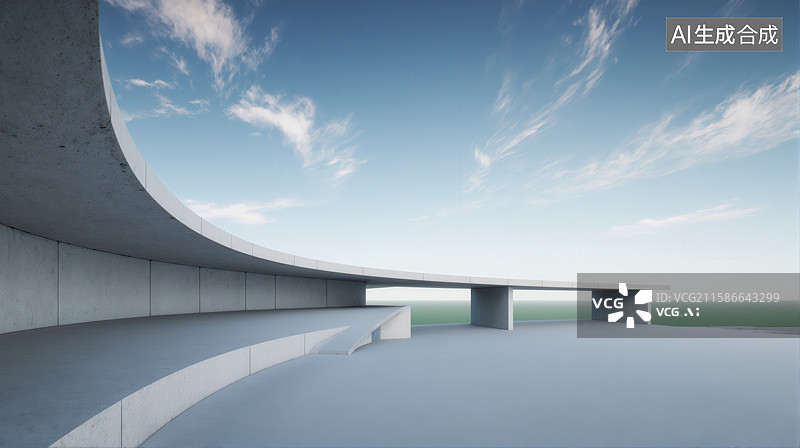 【AI数字艺术】现代建筑的弧形结构与开阔视野图片素材