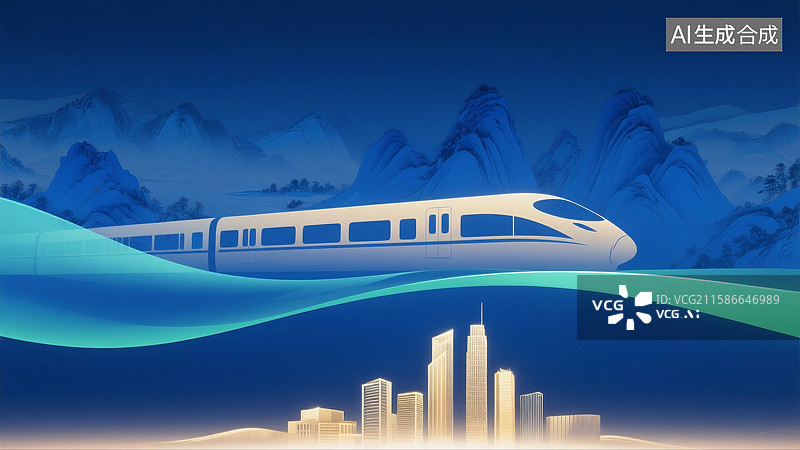 【AI数字艺术】山川树木河流高铁高楼旅游风景三维图图片素材