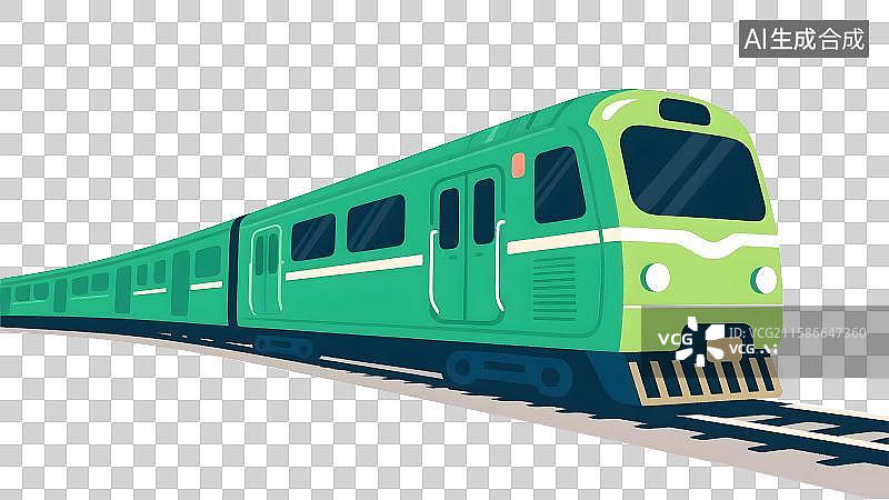 【AI数字艺术】五一国庆出行交通工具绿皮火车扁平插画免抠元素图片素材