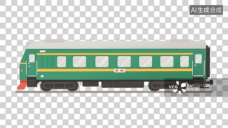 【AI数字艺术】五一国庆出行交通工具绿皮火车扁平插画免抠元素图片素材