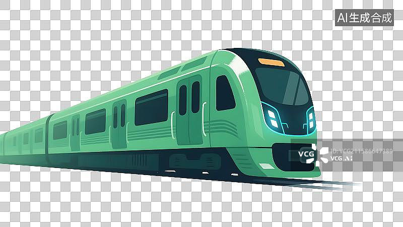 【AI数字艺术】五一国庆出行交通工具绿皮火车扁平插画免抠元素图片素材