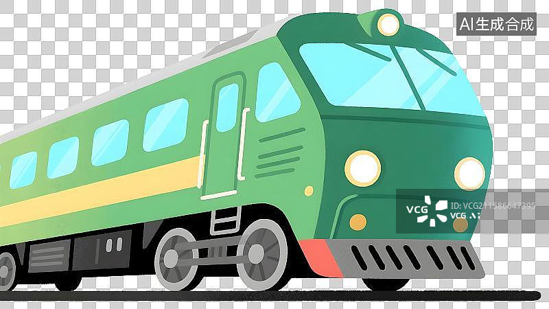 【AI数字艺术】五一国庆出行交通工具绿皮火车扁平插画免抠元素图片素材