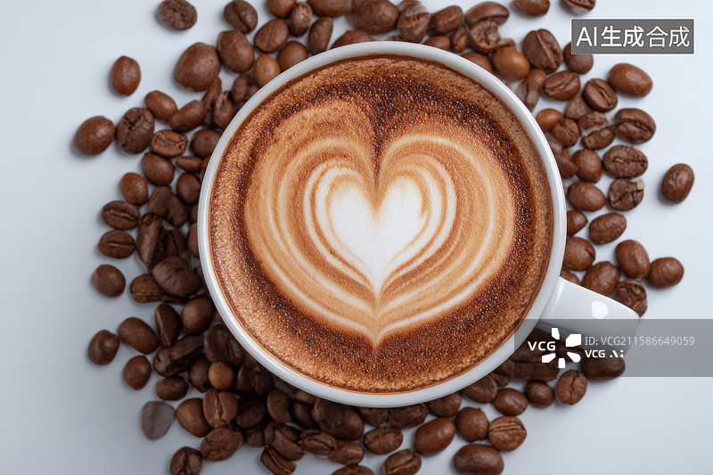 【AI数字艺术】一杯带有精美心形的拿铁图片素材