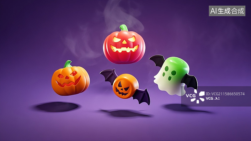 【AI数字艺术】万圣节主题南瓜灯幽灵造型,简约构图,柔光雾效,无人,4K分辨率插画动物卡通图片素材