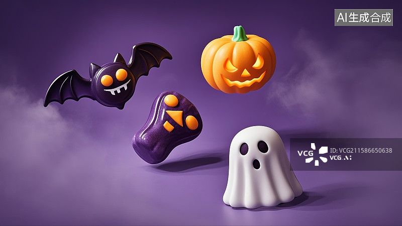 【AI数字艺术】万圣节主题南瓜灯幽灵造型,简约构图,柔光雾效,无人,4K分辨率插画动物卡通图片素材