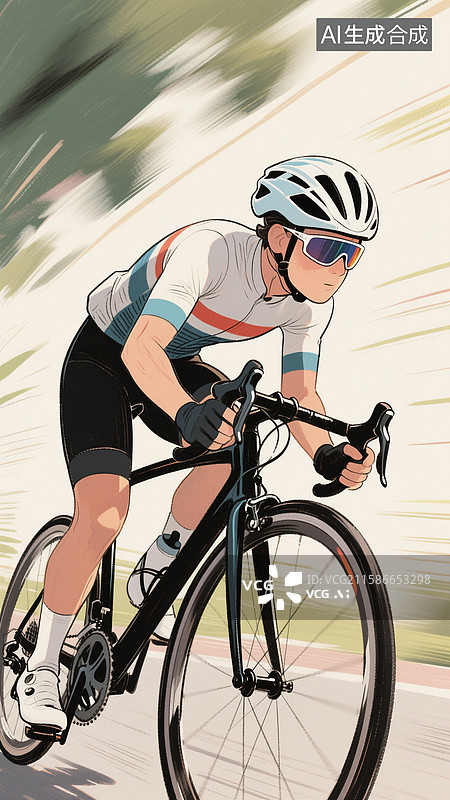 【AI数字艺术】自行车赛，比赛选手在公路上骑行自行车插画图片素材