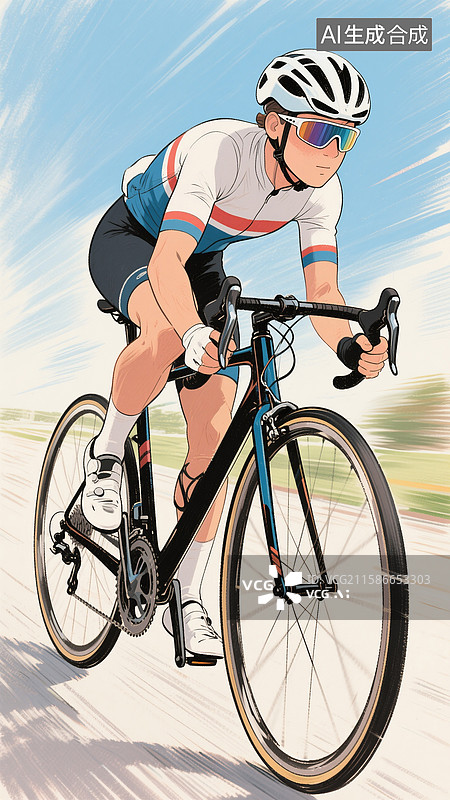 【AI数字艺术】自行车赛，比赛选手在公路上骑行自行车插画图片素材