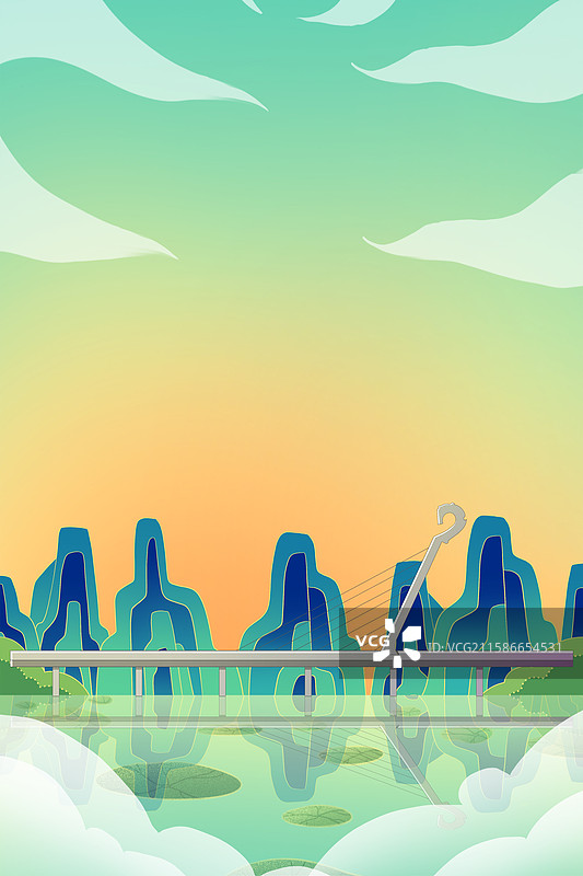 新中式国潮风城市系列插画内蒙古呼和浩特马头琴桥图片素材