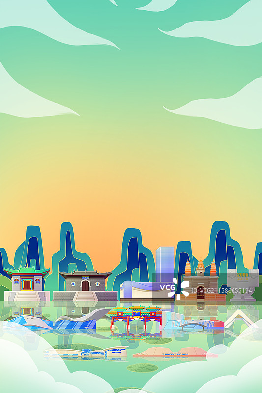 国潮风新中式绿色内蒙古呼和浩特旅游景点建筑图片素材