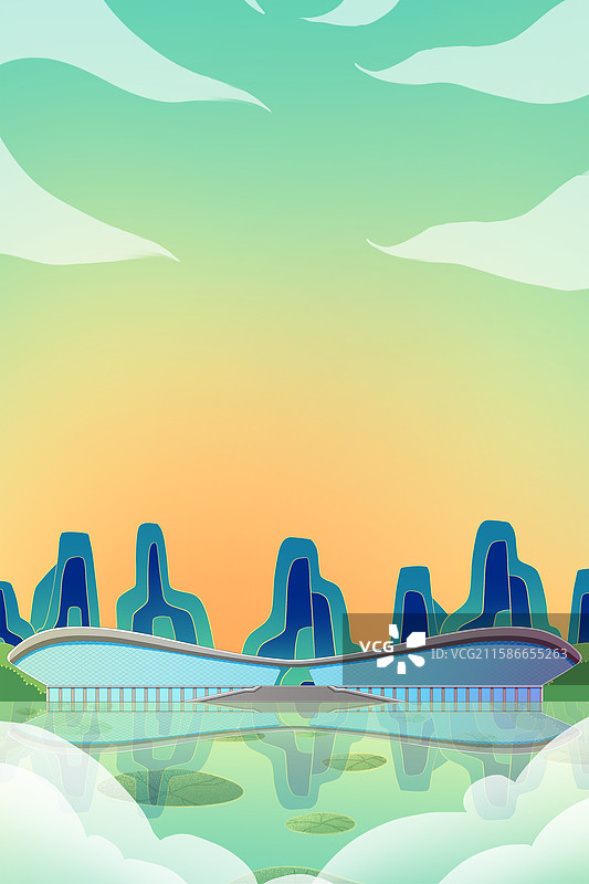 新中式国潮风城市系列插画内蒙古呼和浩特体育中心图片素材