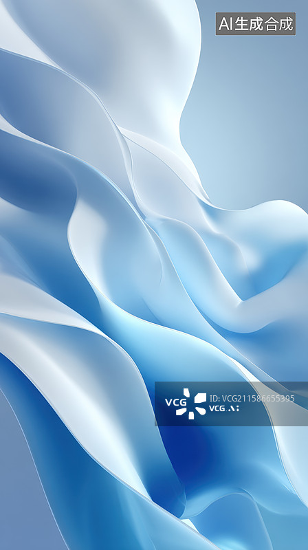 【AI数字艺术】轻盈飘逸的蓝白丝带图片素材