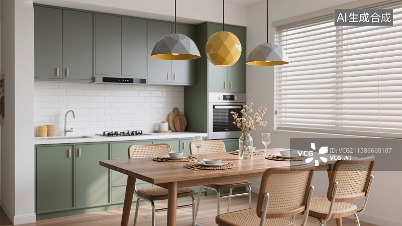 【AI数字艺术】清新厨房的用餐时光图片素材