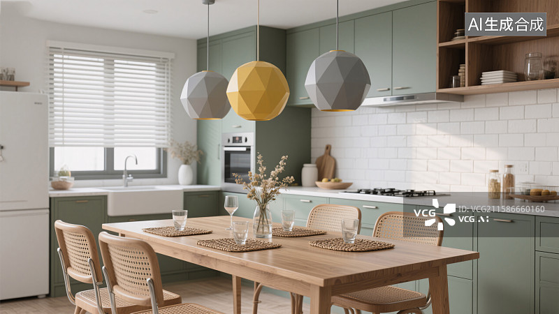 【AI数字艺术】清新厨房的用餐时光图片素材