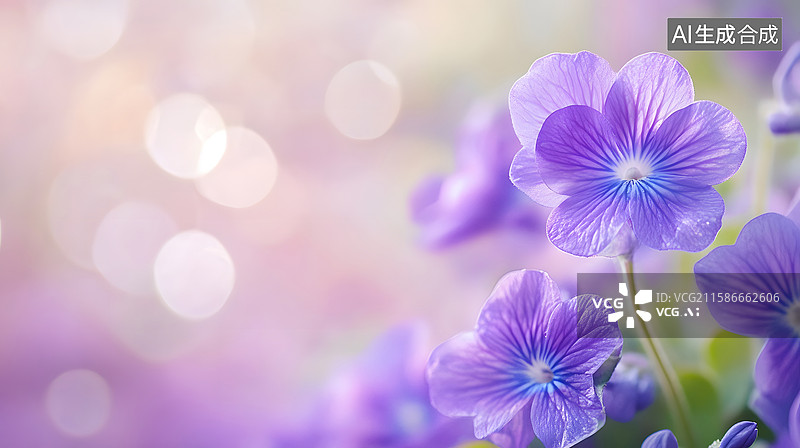 【AI数字艺术】紫花地丁与柔和光斑背景图片素材