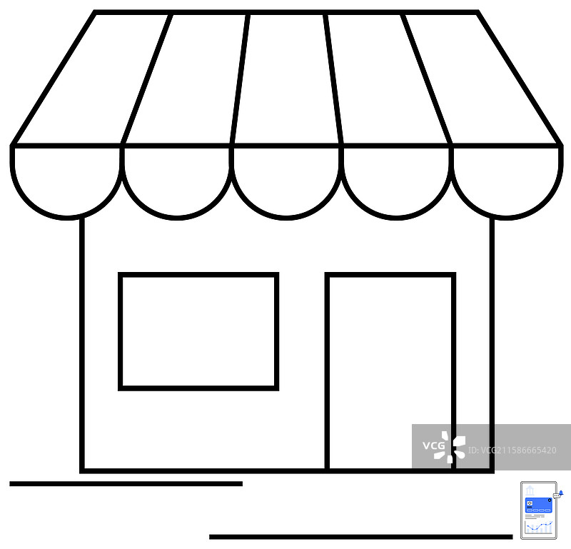 小商店，带有条纹遮阳篷和大型标志图片素材