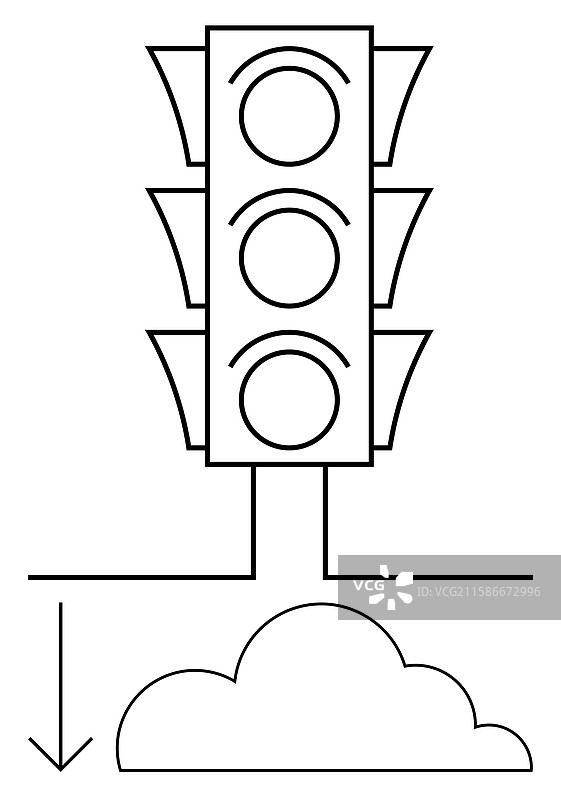 带有云和向下箭头的交通信号灯图片素材