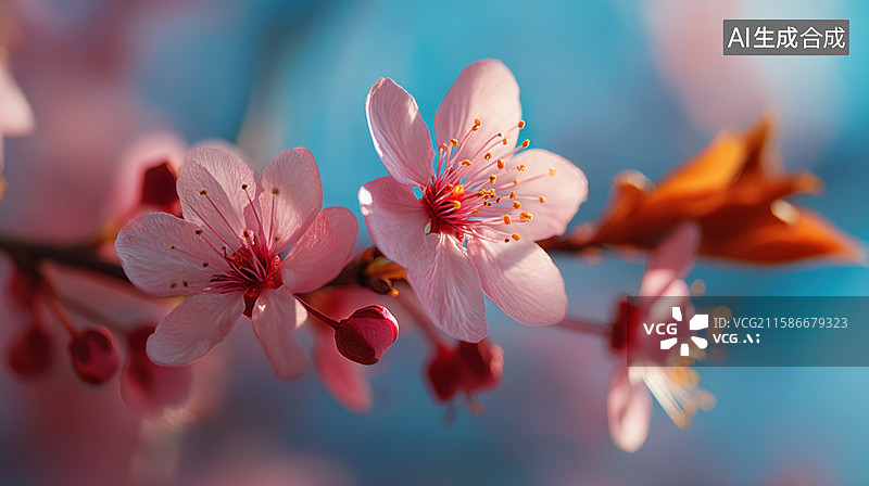 【AI数字艺术】粉色樱花在微风中绽放图片素材