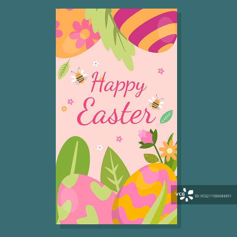 复活节贺卡，上面有五彩缤纷的彩蛋和花朵图片素材