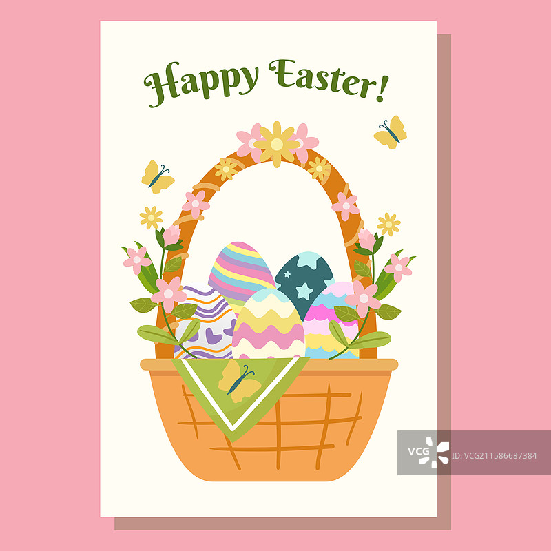 复活节贺卡，装满节日气氛的篮子图片素材