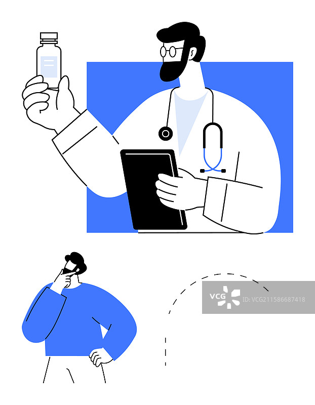 医生向患者展示药物，患者在考虑。图片素材