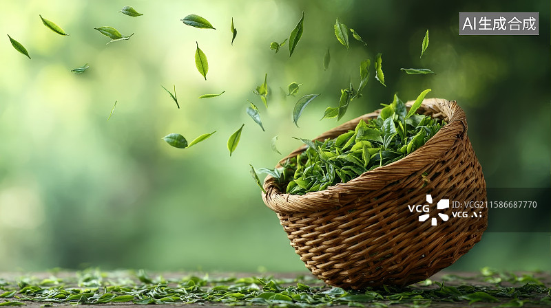 【AI数字艺术】一框绿叶新鲜的茶叶图片素材