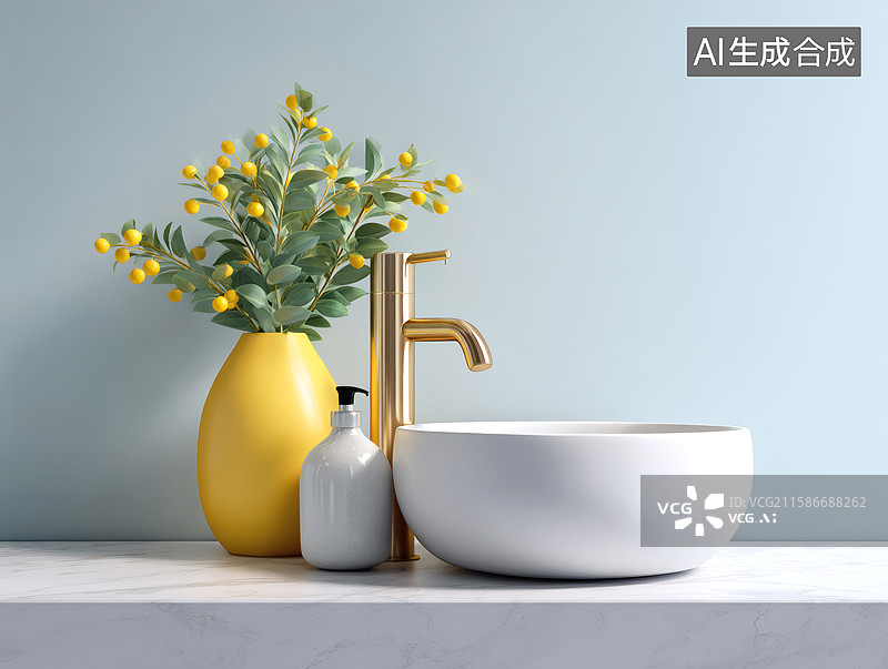 【AI数字艺术】家居水龙头洗手池图片素材
