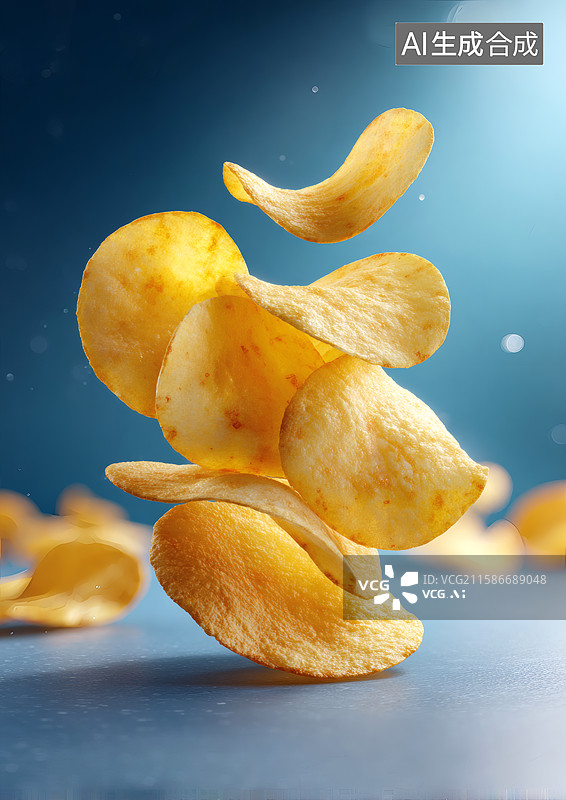 【AI数字艺术】薯片飞散在空中图片素材