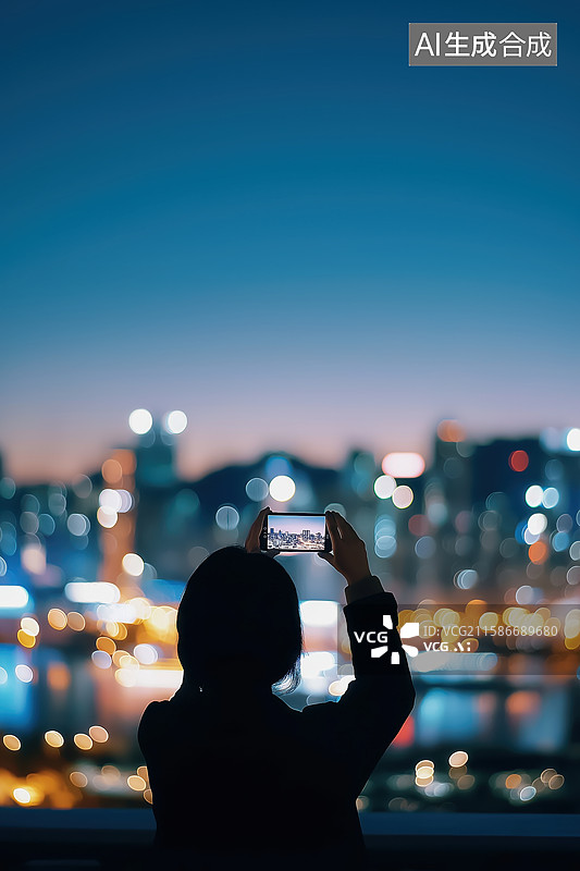 【AI数字艺术】在拍摄夜景的女性图片素材