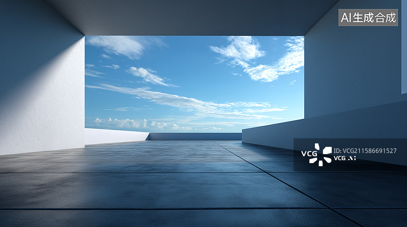 【AI数字艺术】现代建筑与蓝天下的简约空间图片素材