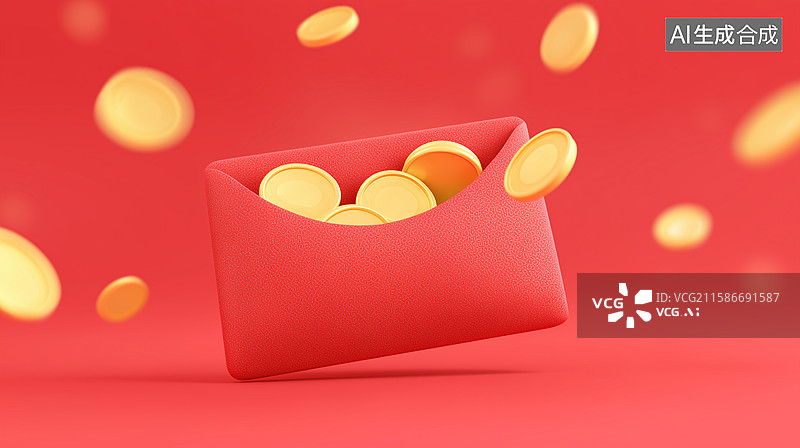 【AI数字艺术】3D红包金币财富喜庆场景图片素材