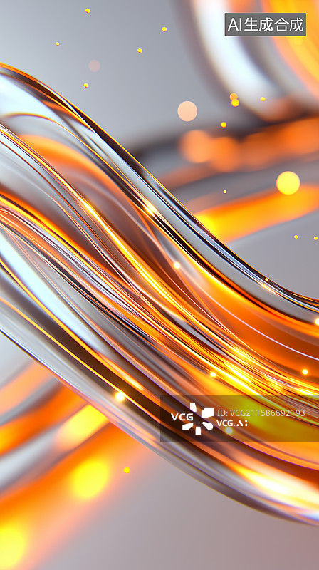 【AI数字艺术】科技感橙色光带流动场景图片素材