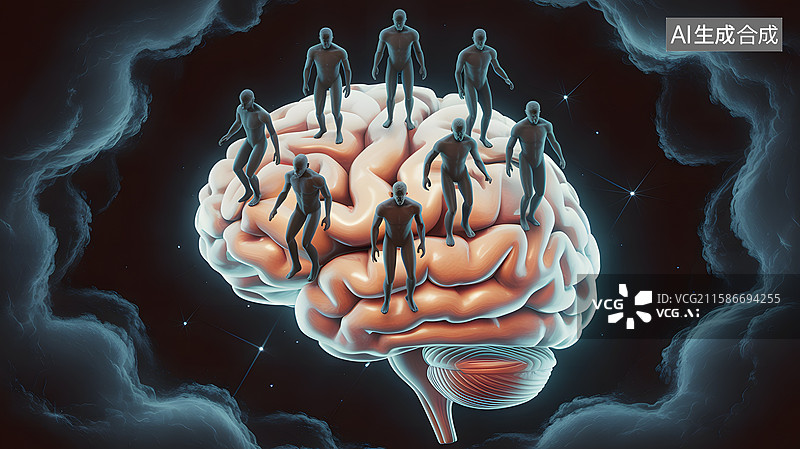 【AI数字艺术】大脑上的行走人物图片素材