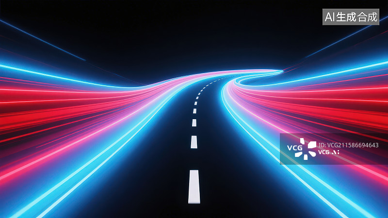 【AI数字艺术】红蓝色弯曲线条穿梭速度感科技感曲线道路插画背景图片素材