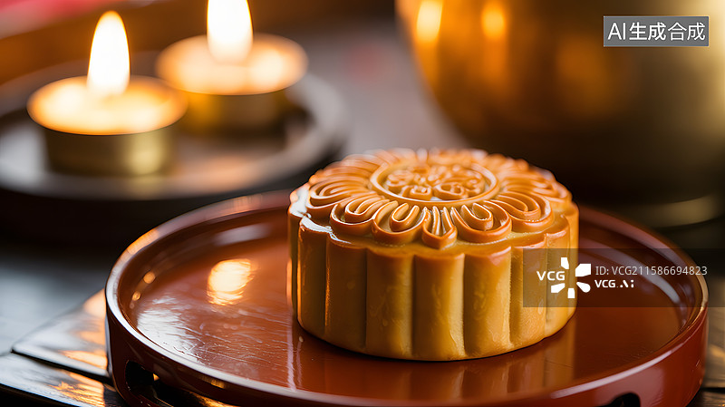 【AI数字艺术】月饼与烛光图片素材