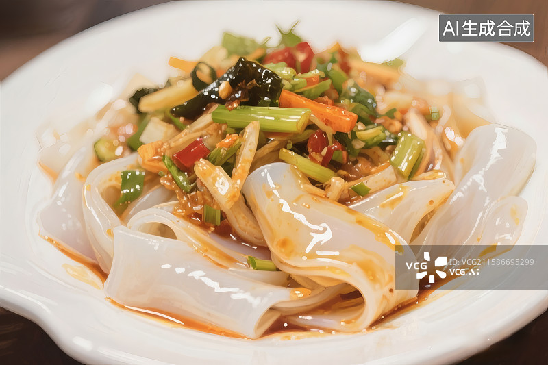 【AI数字艺术】一碗美味的凉皮，洁白的面皮图片素材