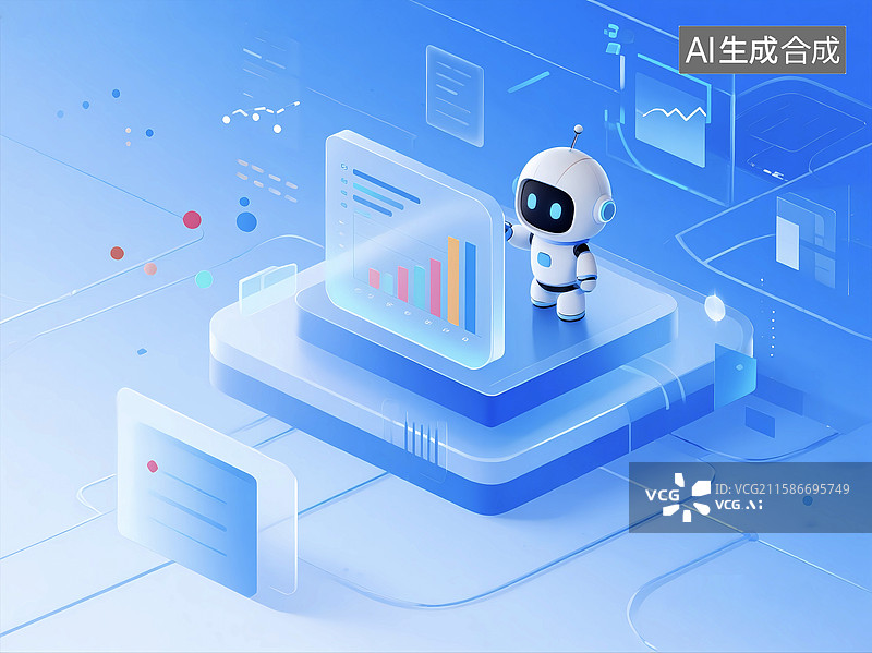 【AI数字艺术】智能机器人分析图表科技科研场景图片素材