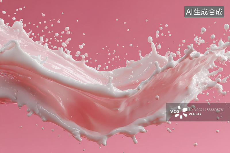 【AI数字艺术】粉色背景，飞溅的牛奶背景，奶制品海报图片素材