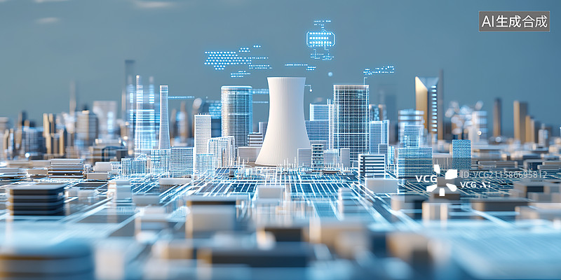 【AI数字艺术】虚拟电厂概念能源电力科技风插画图片素材