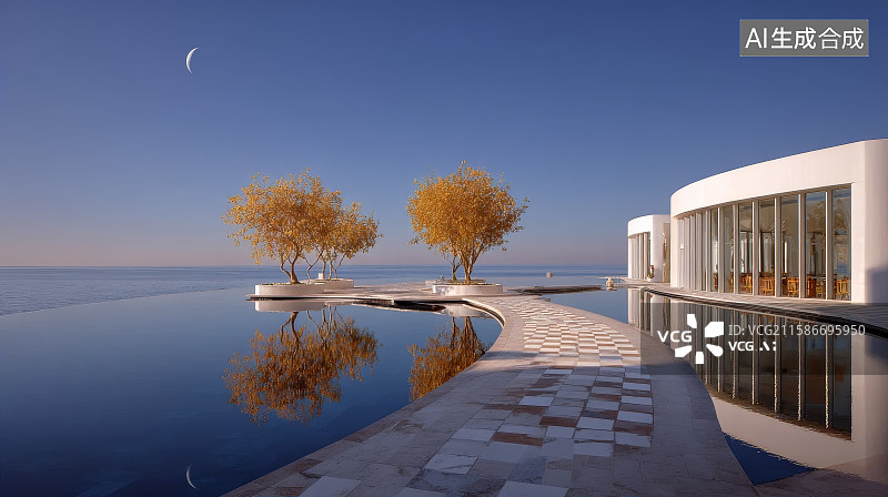 【AI数字艺术】湖面上的建筑，酒店，民宿图片素材