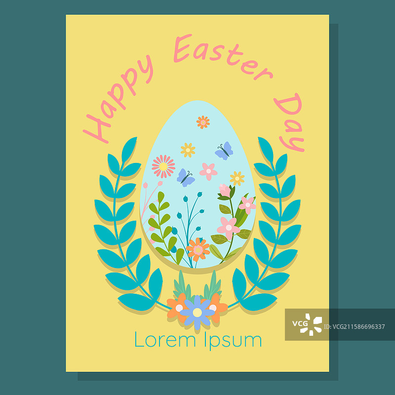 复活节贺卡，上面有柔和色调的花卉彩蛋图片素材