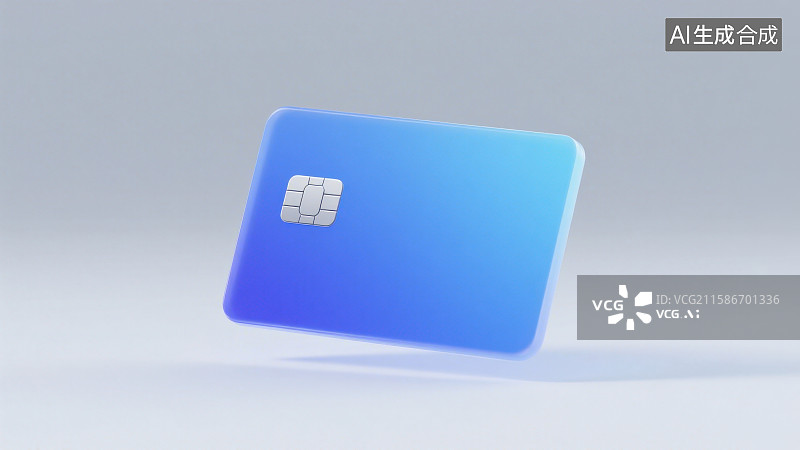 【AI数字艺术】卡通带有芯片的半透明渐变蓝色卡片银行卡信用卡图片素材