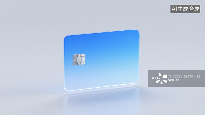 【AI数字艺术】卡通带有芯片的半透明渐变蓝色卡片银行卡信用卡图片素材