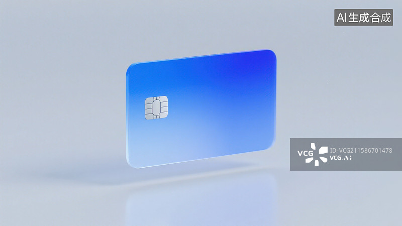 【AI数字艺术】卡通带有芯片的半透明渐变蓝色卡片银行卡信用卡图片素材